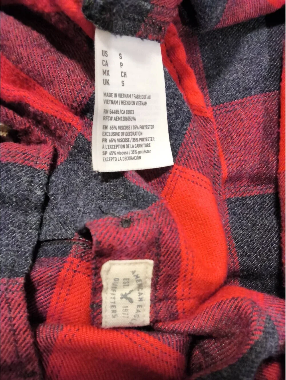 American Eagle Outfitters Boyfriend Fit Red and Grey Plaid Y2K Flannel Shirt S
